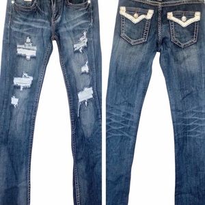 Machine Nouvelle Mode Boot Cut Distressed Jeans 27